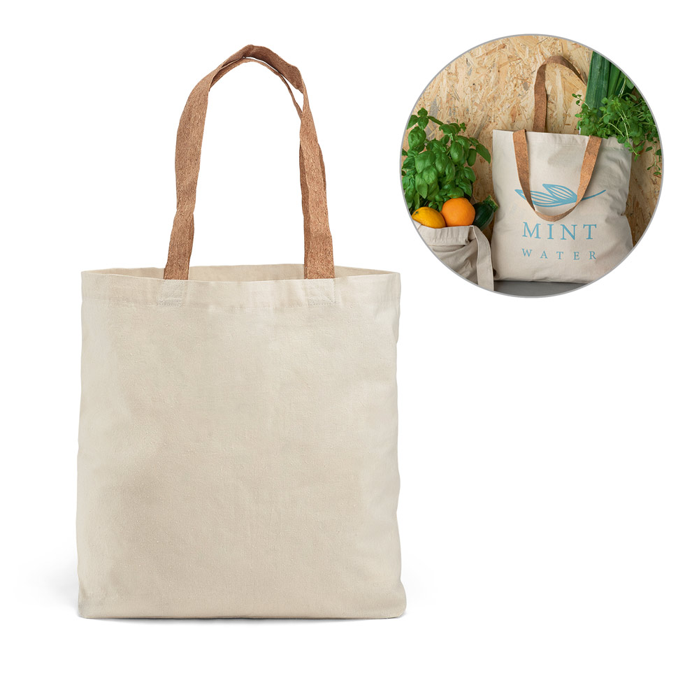 Sacola de Algodão 180 g/m² com Alças de Cortiça e Bolso: AL92869