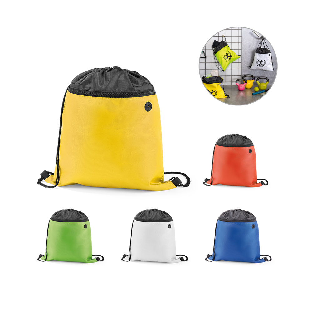 Sacola Tipo Mochila em 210D com Bolso e Saída para Fones: AL92912