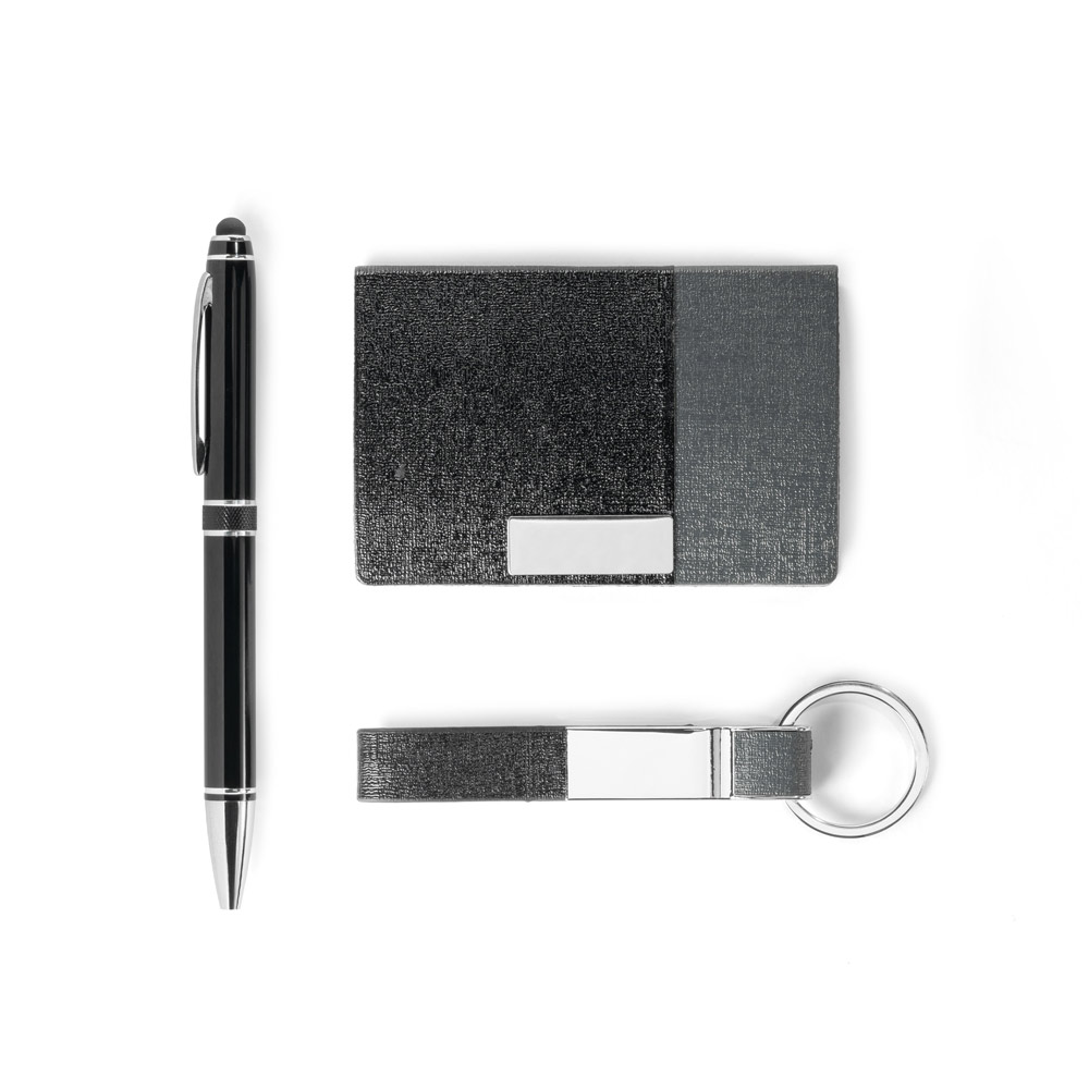 Kit de Porta-Cartões, Chaveiro e Caneta Esferográfica Personalizado: AL93315