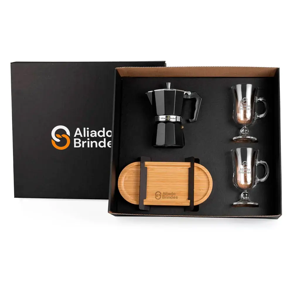 Kit Para Café com Cafeteira Italiana - 4 Pçs Personalizado: AL107