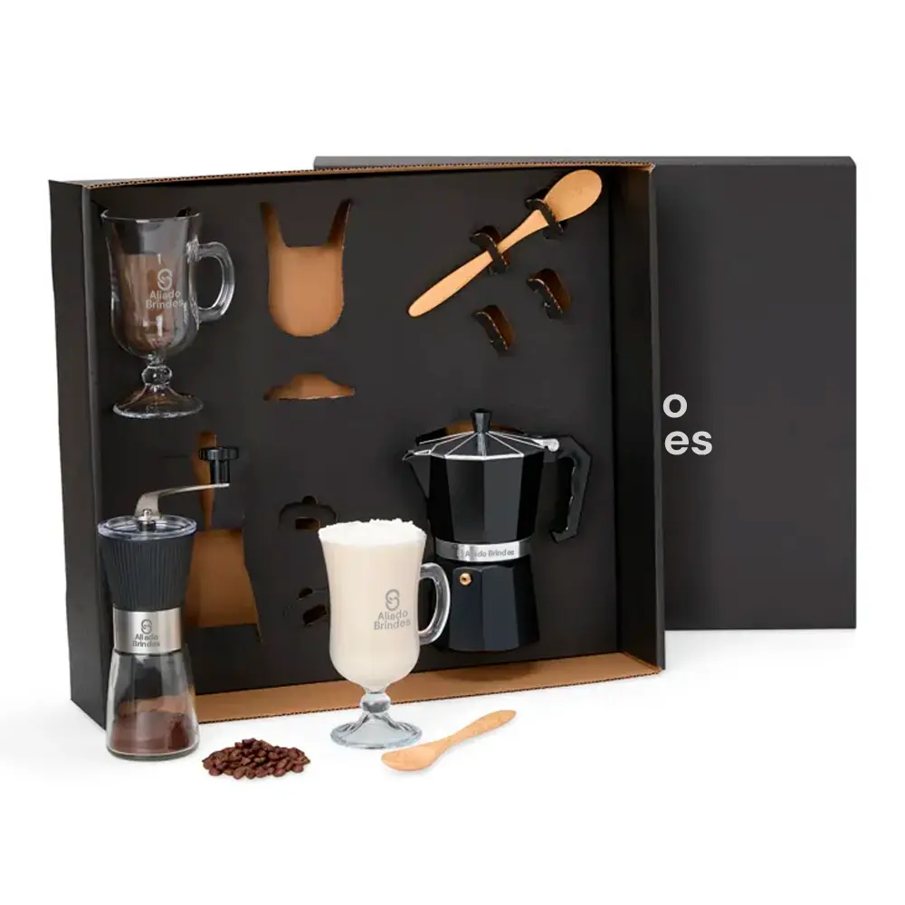 Kit Para Café - 6 Pçs Personalizado com Cafeteira e Moedor: AL111