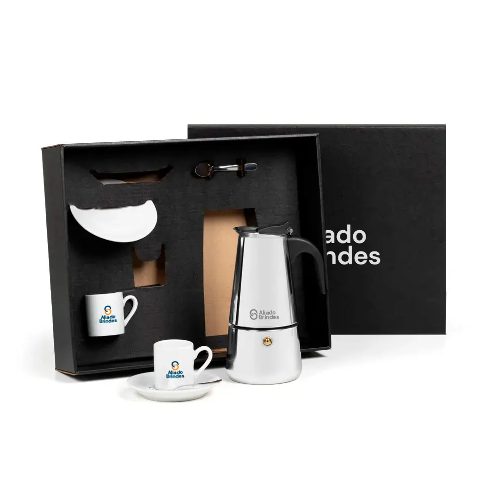 Kit Para Café - 7 Pçs Personalizado com Cafeteira Italiana: AL113