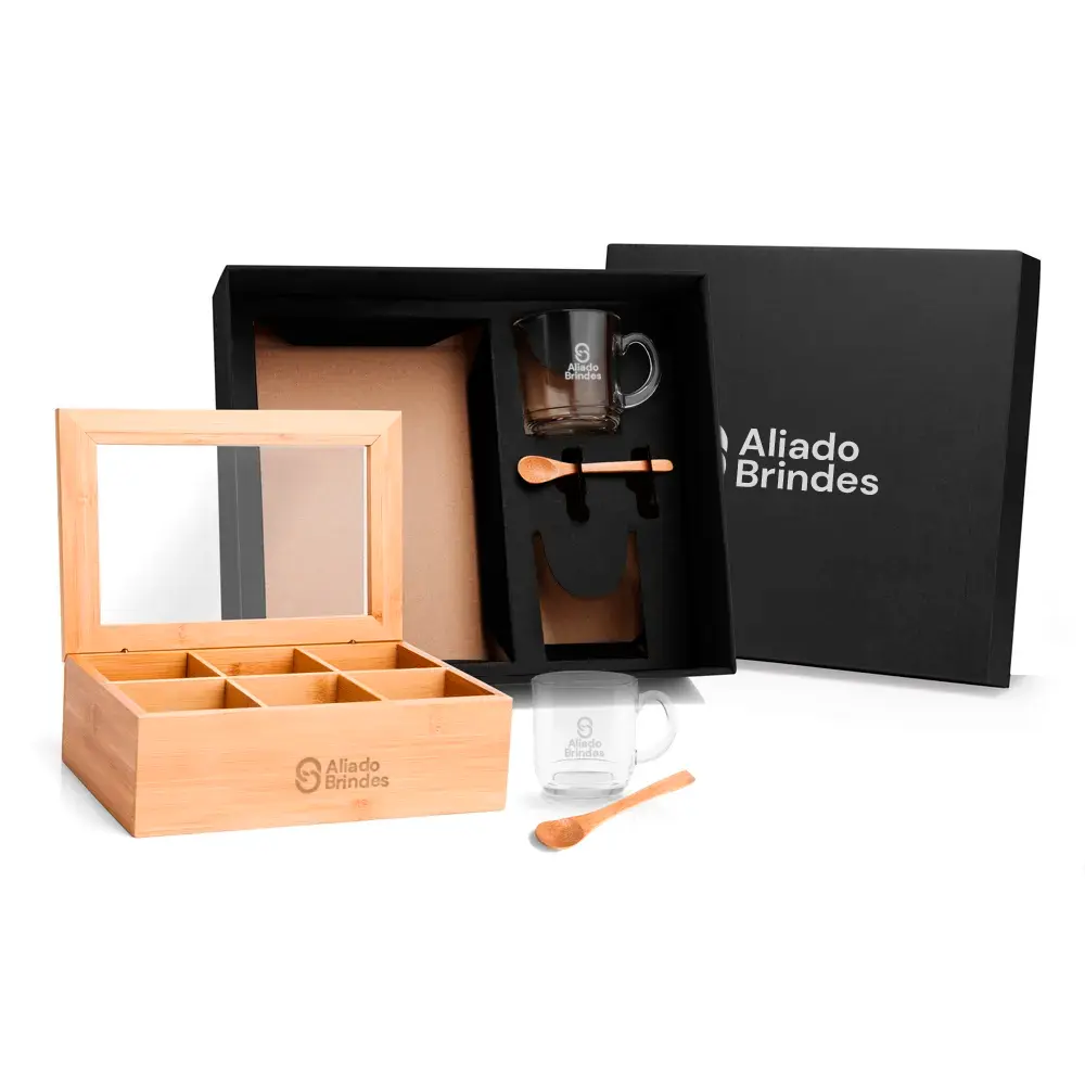 Kit Chá com Caixa em Bambu Personalizado: AL156