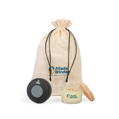 Kit Caixa de Som e Vela Aromática Personalizado: AL152 Kit Caixa de Som e Vela Aromática Personalizado: AL152