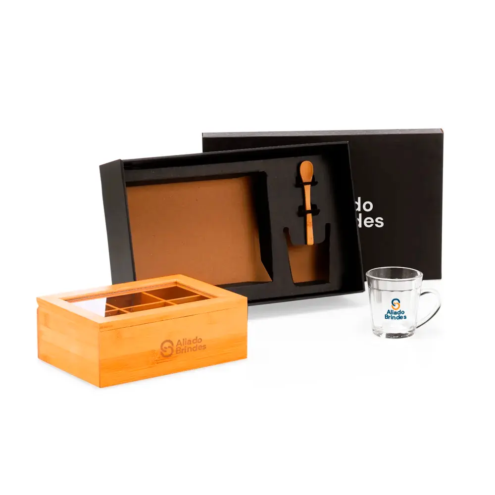 Kit Chá com Caixa, Caneca de Vidro: AL159